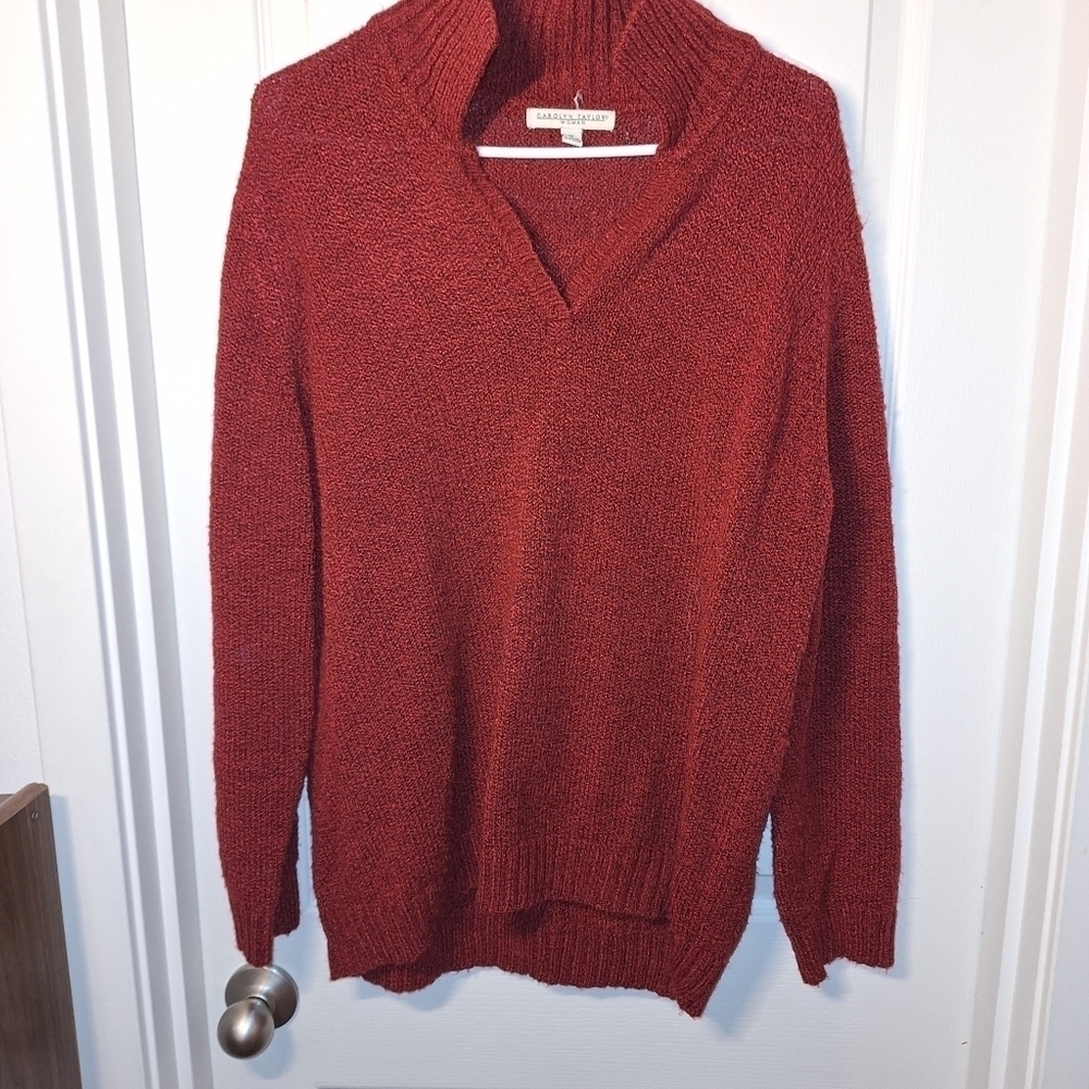 Carolyn Taylor Red V Neck Sweater with Collar 1X